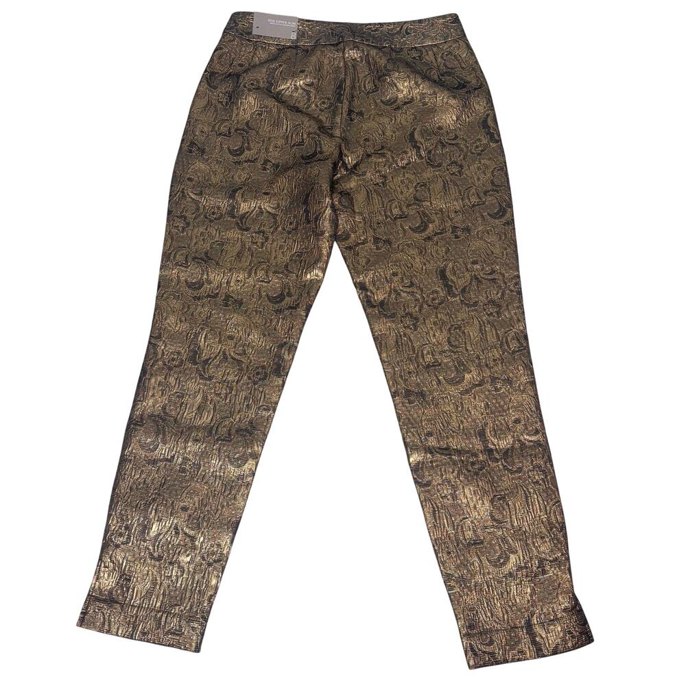 Soft Surroundings Nevina Jacquard Side Zipper Slim Ankle Metallic Pant Gold 8 - Picture 11 of 11